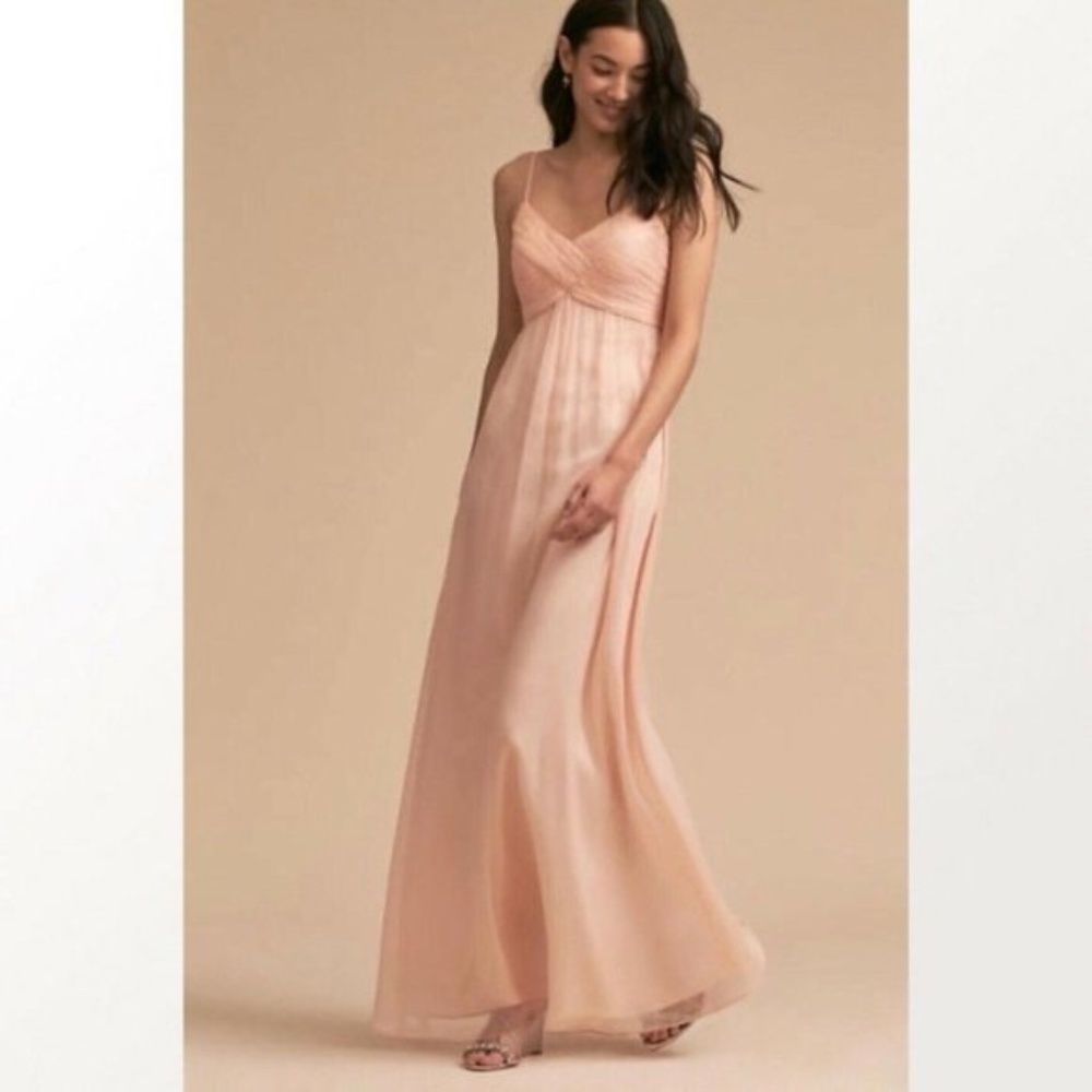 BHLDN Brigitte Dress Chiffon Maxi Bridesmaid Gown Blush Pink XL